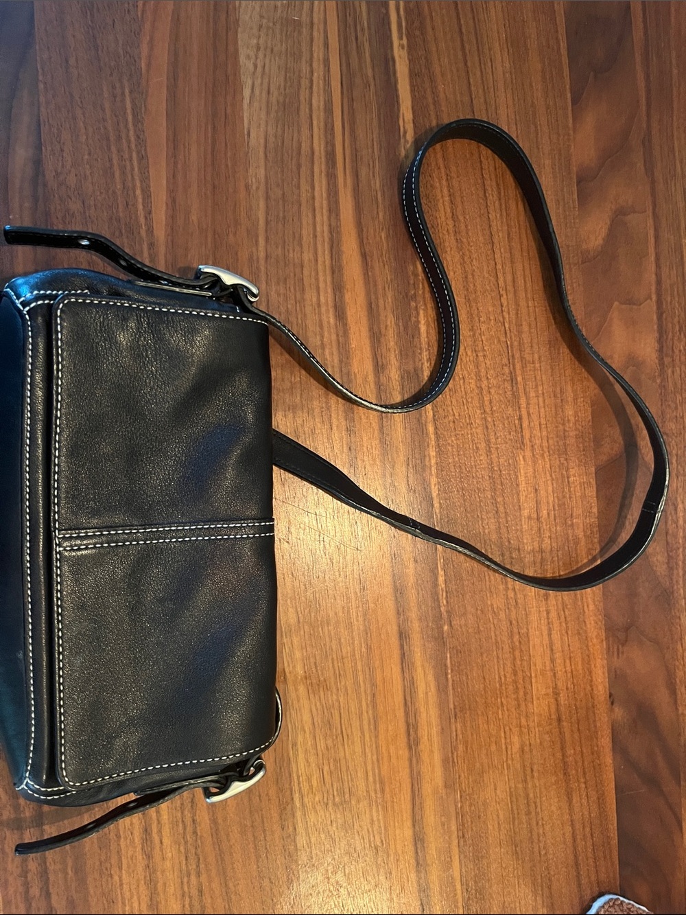 Coach Black Leather Shoulder Bag with White Stitching